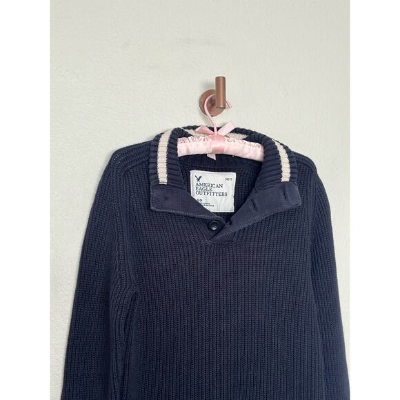 American Eagle Outfitters Mens Small 2009 Navy Blue Cable Knit Chunky Sweater - Picture 2 of 7